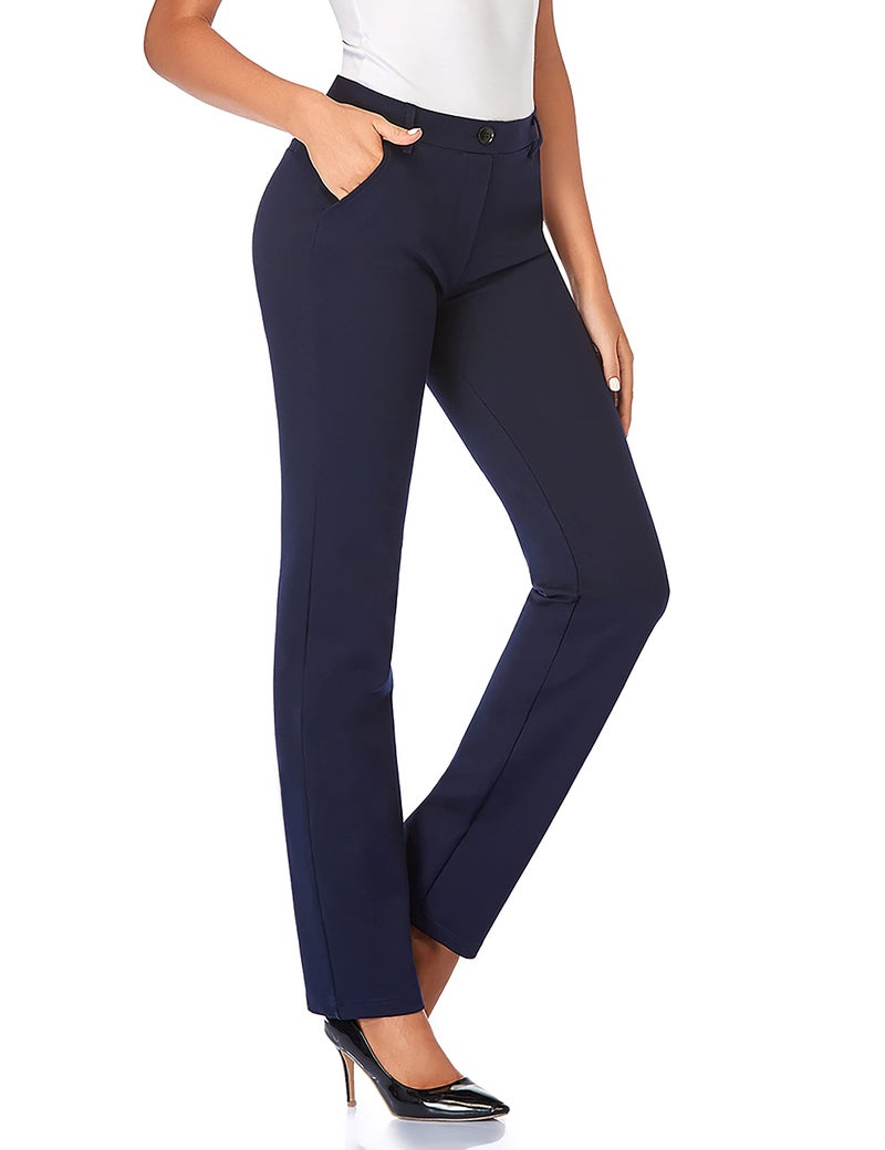 Tapata Women's 26''/28''/30''/32''/34'' Stretchy Straight Dress Pants with Pockets Tall, Petite, Regular for Office Work Business 32", Navy Blue, M - Image 1